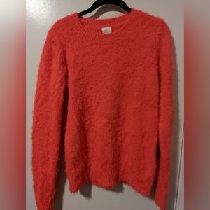 Bright coral fuzzy sparkly muppet sweater - Size Small